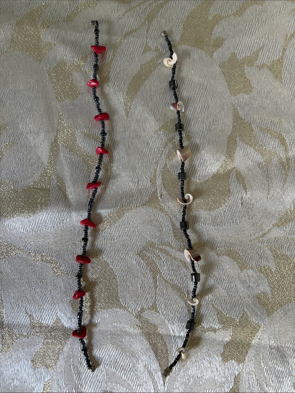 Beaded Women’s Anklet with Red or Cream Shell Accent Beads. Choose one.